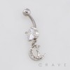 DANGLE CRESCENT MOON WITH CAT STAR BELLY BUTTON NAVEL RING 316L SURGICAL STEEL 
